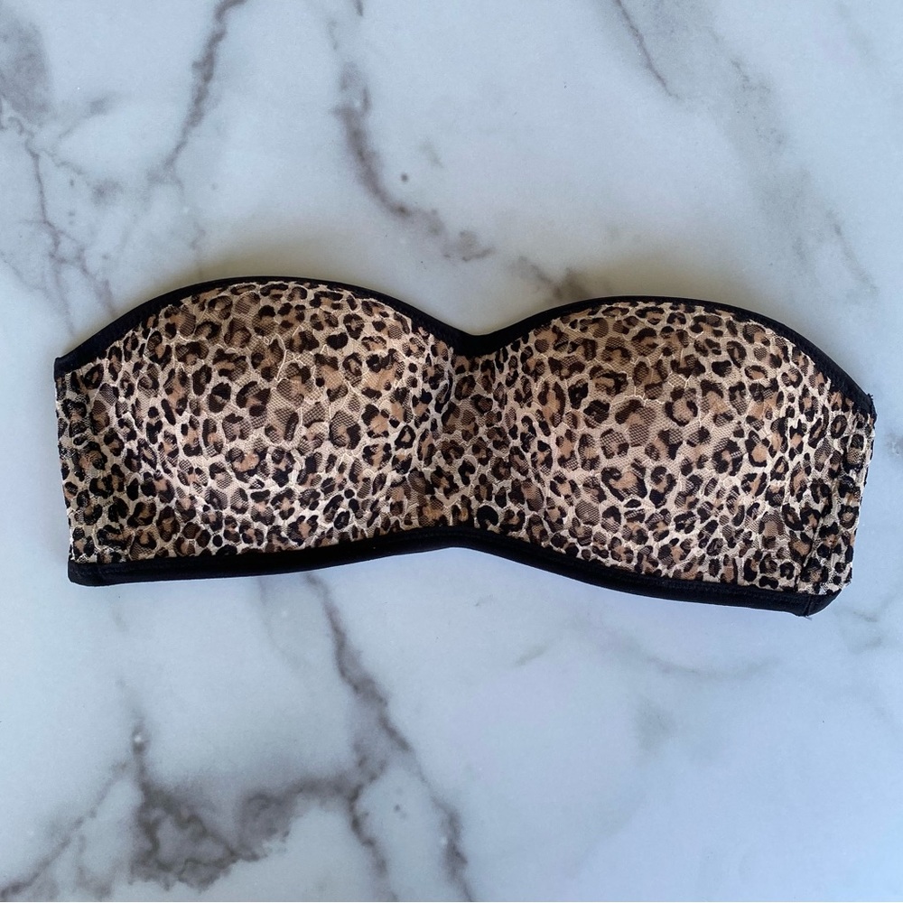 PINK Victoria’s Secret Leopard Cheetah Print Lace Mesh Bandeau Bra